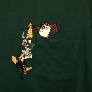 Vtg Warner Bros Studio Store Looney Tunes Shirt L Green Bugs Bunny Daffy Taz 90s